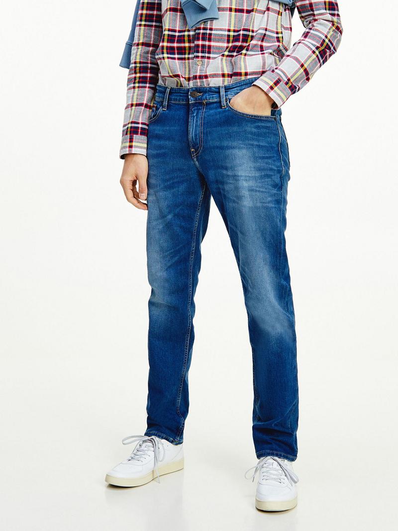 Férfi Tommy Hilfiger Medium wash straight fit Farmer Nadrág Kék | HU 1156QMA